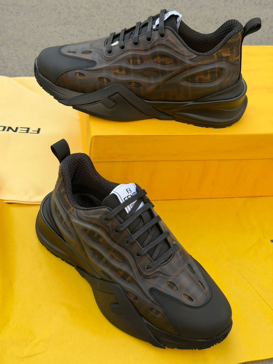sneakers Fendi Flow en cuir noir et tissu avec motif FF.